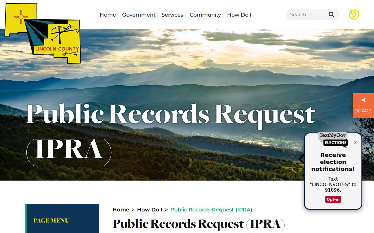Lincoln County warrant records, county IPRA request instructions