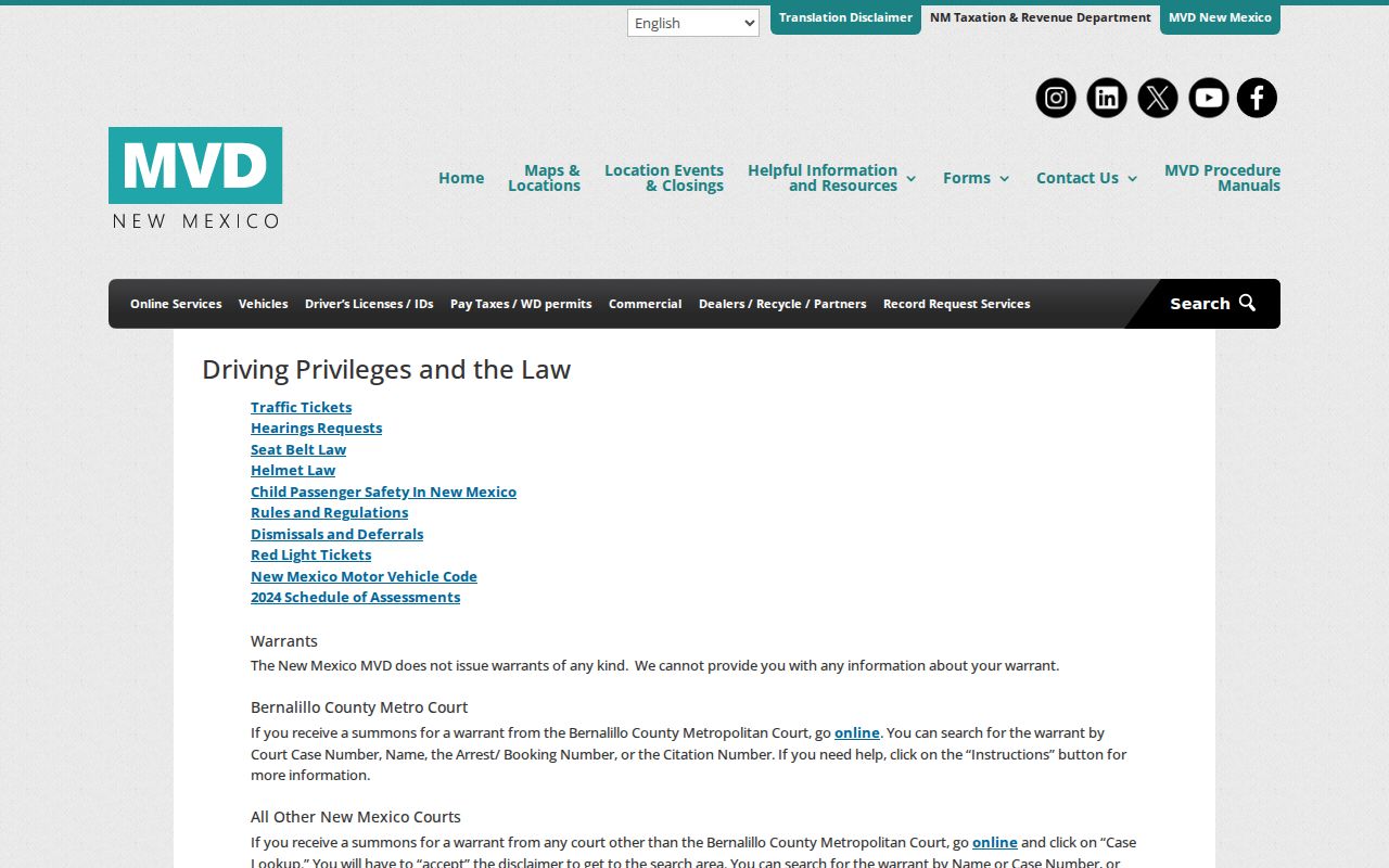 Lincoln County traffic warrant records, New Mexico MVD guidance