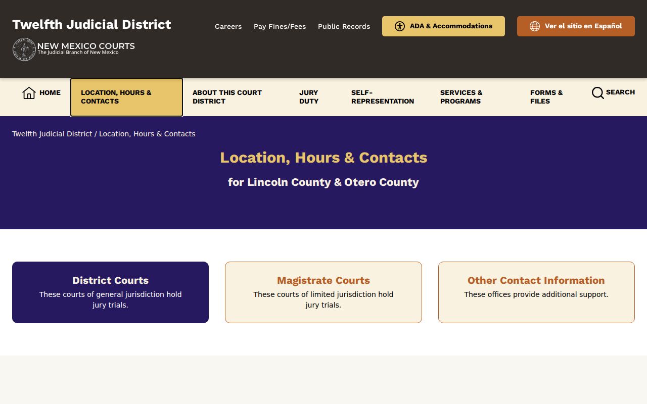 Lincoln County warrant records, Twelfth District court contacts